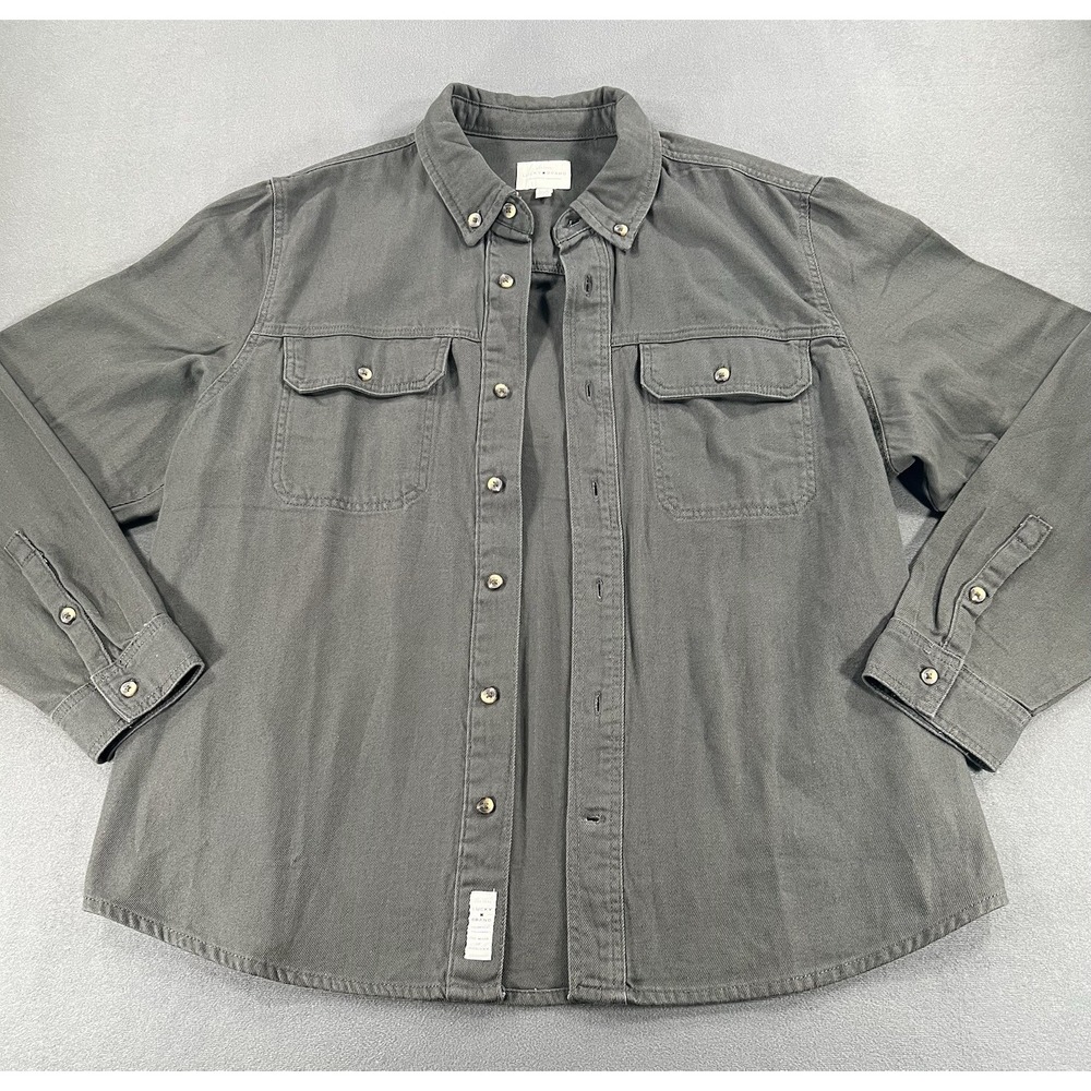 Lucky Brand Mens XL Cotton Long Sleeve Button Work Shirt Jacket Gray Raven
